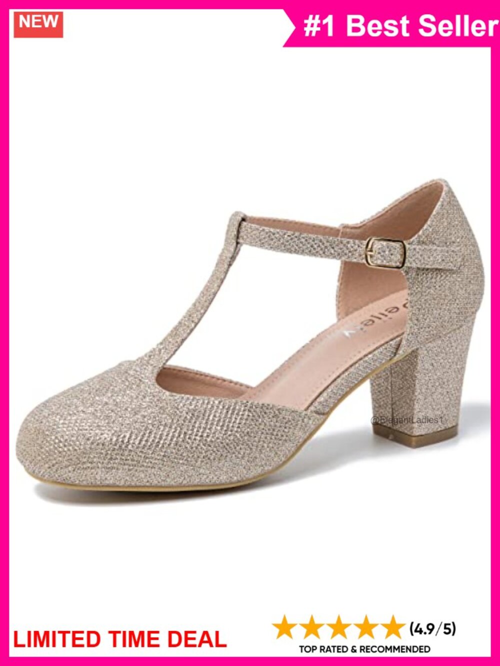 T-Strap Mary Jane Block Heel Pumps Round Toe Buckle Dress Shoes